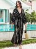 2024 Bohemian Tie Dye Striped Bikini Cover-ups Long Tunic Sexy Kimono Dress Women Plus Size Beach Wear Swim Suit Cover Up