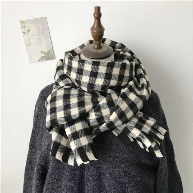 Клетчатый шарф в литературном стиле, длинный, универсальный, утолщенный, студенческий, согревающий шею, шаль, теплый, модный шарф