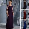 Women Evening Dress See-through Mesh Patchwork Half Sleeves Slim Fit Floral Embroidery Ruffle Pleated Full Length Prom Party Maxi Dress
