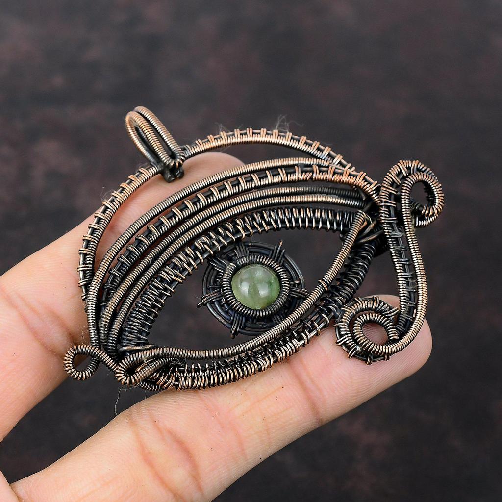 Подвеска из пренита, медная проволока, обернутая подвеска, ювелирные изделия из драгоценных камней, подвеска от сглаза, медные украшения, подвеска ручной работы, подарок для нее, дизайнерская подвеска