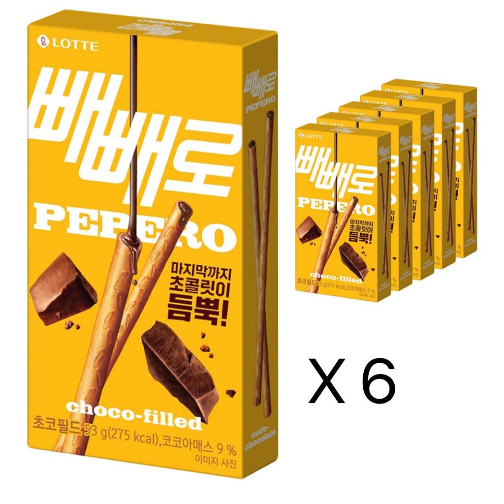 Lotte Chocolat PEPERO Korean Snack /Chocolat Inside Stick X 6 Packs