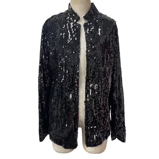 Женский пиджак с блестками и открытым передом, однотонный пиджак с открытым передом, повседневная верхняя одежда для уличных вечеринок