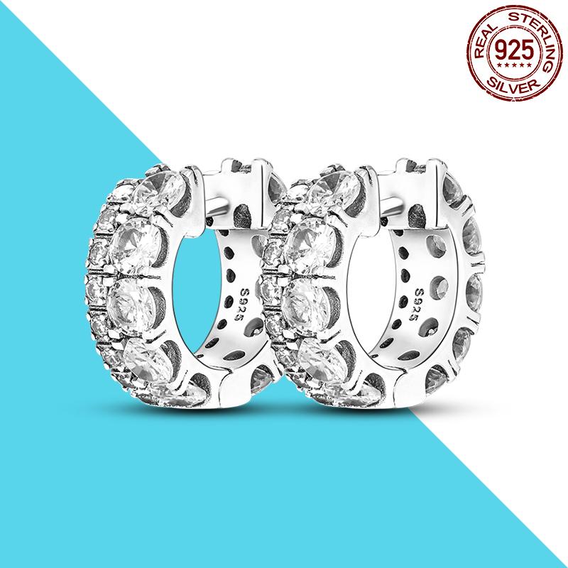 Серьги-кольца с двойной полосой паве из серебра 925 пробы, праздничный подарок для друзей, любимых, модные серьги для женщин