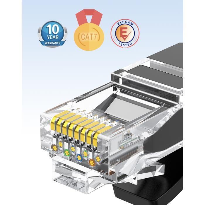 Câble Réseau Ethernet RJ45 - Elfcam® - Cat 7 - 8M - Paire Torsadée Blindée STP - Noir
