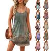 Fashion Women Summer Dress Vintage Floral Print Adjustable Spaghetti Straps Beach Vacation Casual Dress With Pockets