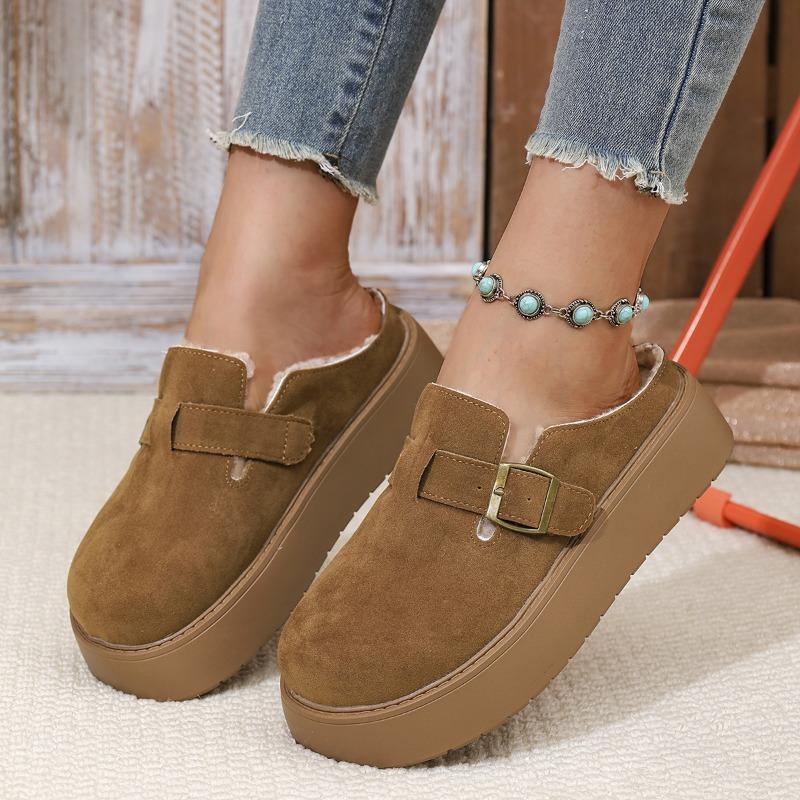 Large Size Thick-bottomed Velvet Bag Head, Light Half Slippers for Women To Wear, New Autumn and Winter One-pedal Boken