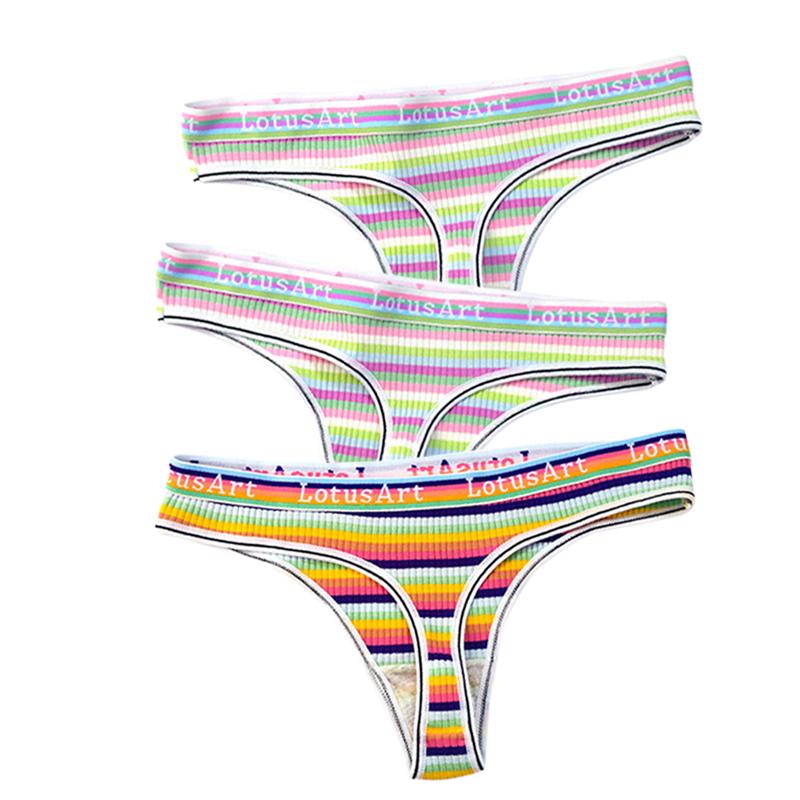 YOUULAR 3 шт./лот, модные женские хлопковые бесшовные стринги, сексуальное красочное полосатое нижнее белье, трусики, стринги, женское нижнее белье, нижнее белье M-XL