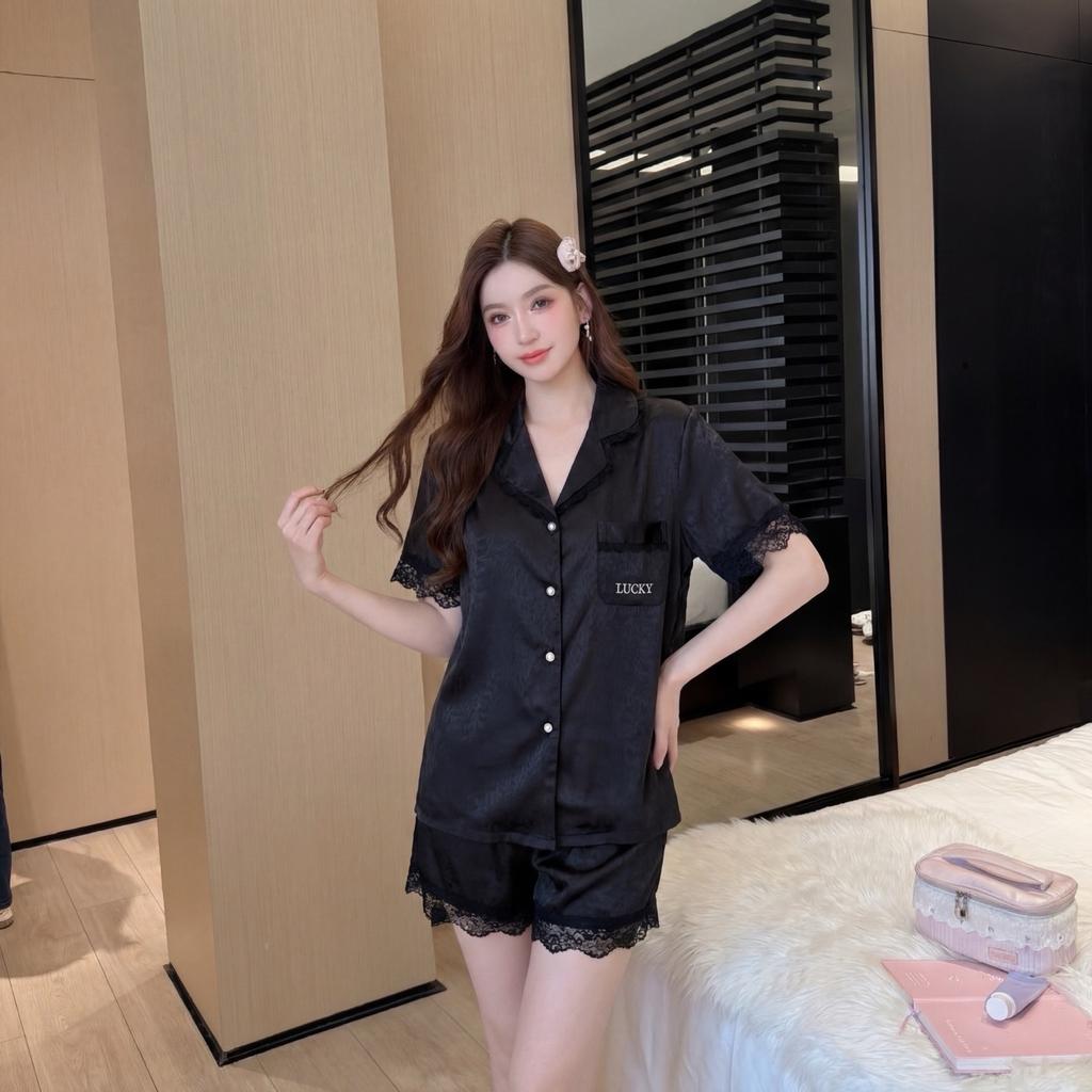 Ice and snow silk pajamas women's suit 1011 spring and summer new lapel short-sleeved trousers minimalist loungewear thin