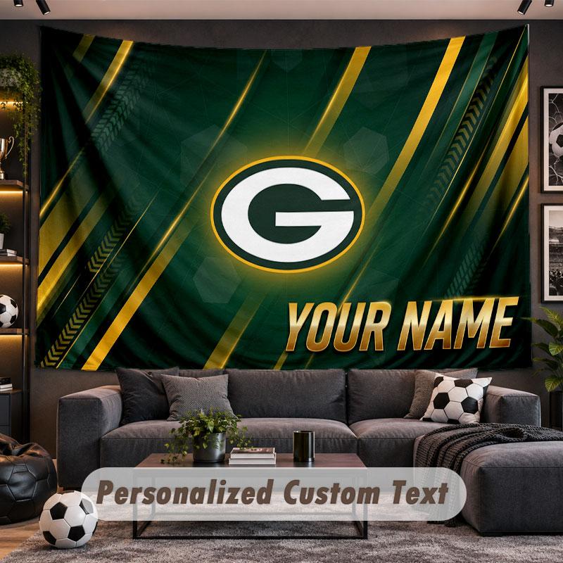 Wall Hanging Tapestry Custom NameGreen Bay Packers Pattern Personalized Printed Fabric Wall Decor