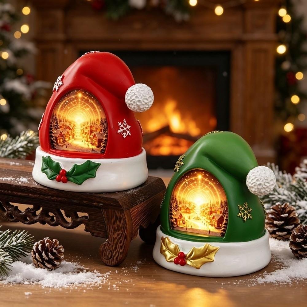 Resin Christmas Figurine Warm Glow Holiday Atmosphere Light Christmas Elf Hat Ornament Holiday