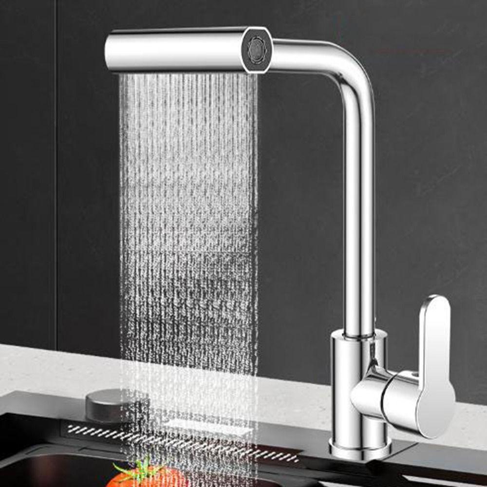 Hot Cold Single Hole Waterfall Kitchen Faucet 360°Rotating Swing Arm Faucet Bathroom