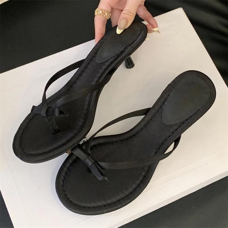 Fashion Eilyken New Summer Butterfly-knot Clip Toe Women Slippers Fashion Low Thin Heels Sandals Party Dress Flip Flops Shoes