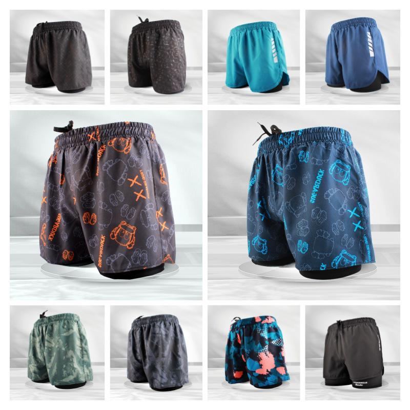 Men's Anti-Embarrassment Quick-Dry Double-Layer Boxer Swim Trunks for Beach, Swimming, and Hot Springs