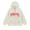 Women Letter Embroidered Hoodies Autumn Winter Vintage Zip Up Loose Hooded Sweatshirts Harajuku Y2K Long Sleeve Jacket Clothes