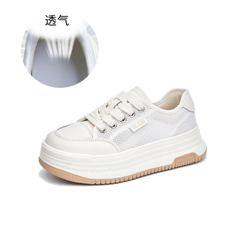 Кожаные маленькие белые туфли женские 2025 лето новые сетчатые дышащие кеды женские повседневные универсальные на платформе женские туфли