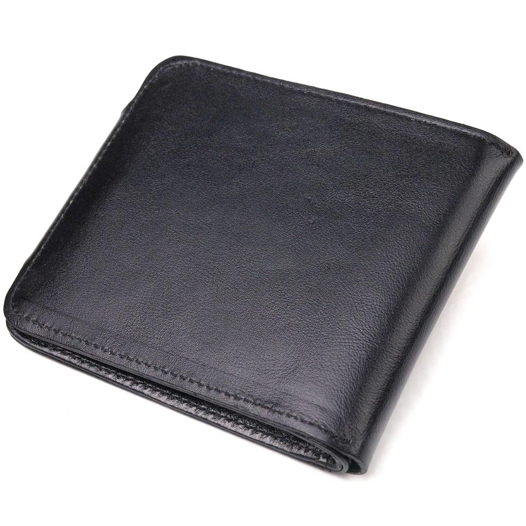 Вместительное мужское портмоне в два сложения из натуральной гладкой кожи CANPELLINI Purse 21573 Черное