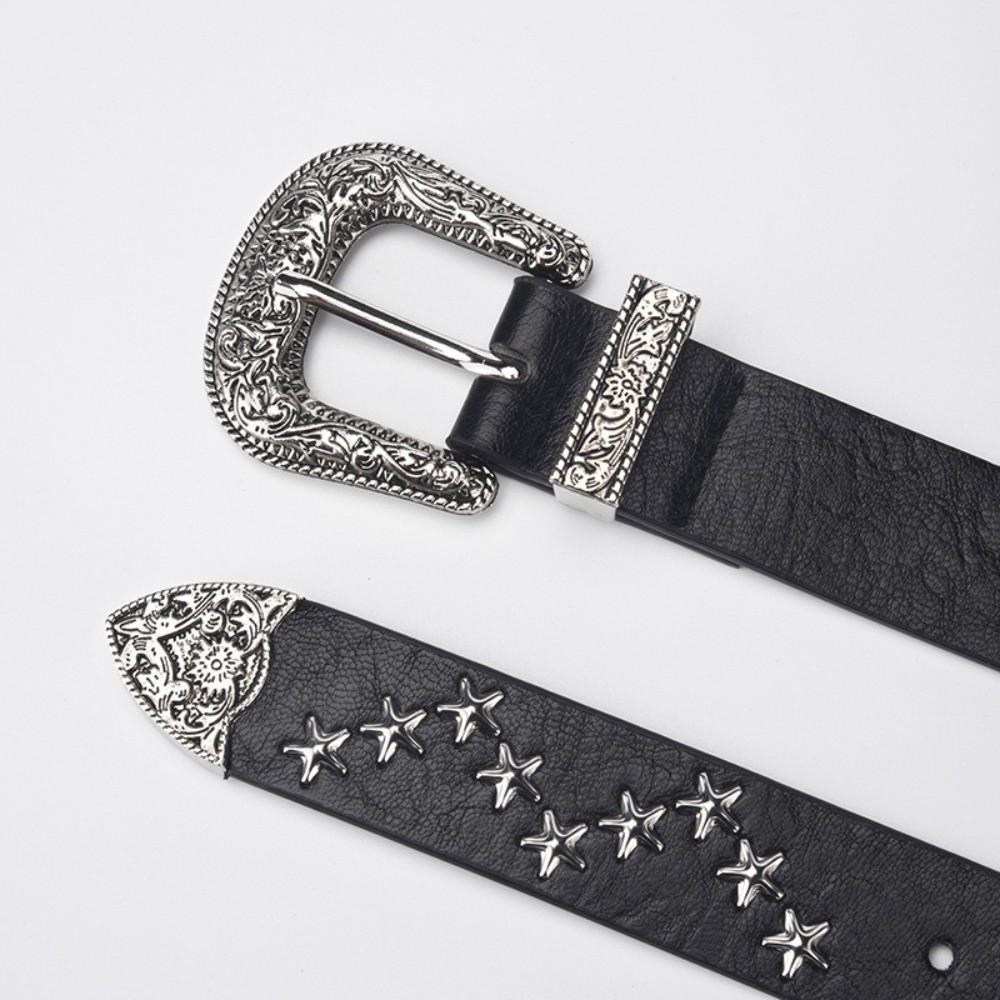 Rivet Western Studded Belt Solid Color Star Waistband Harajuku Y2K Punk Belt Nightclub Party