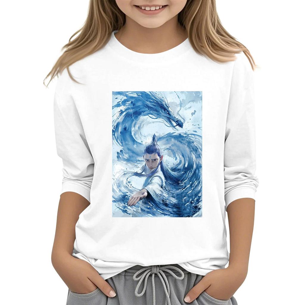 Топы с принтом для девочек 5-16 лет с круглым вырезом и рукавами 3/4 Футболки Модные топы Наряды Футболки