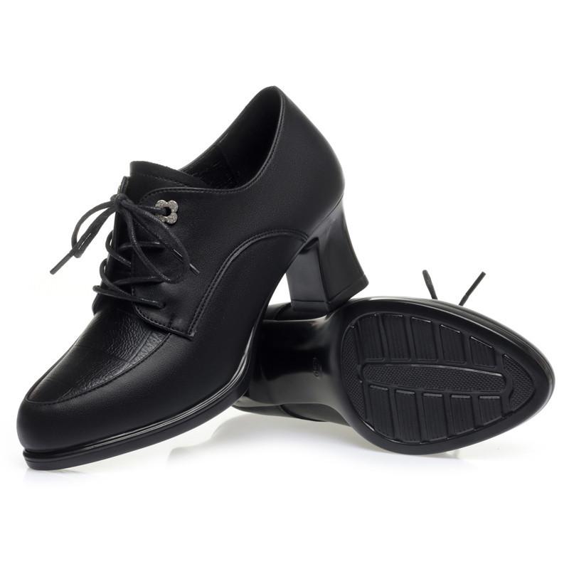 Fashion Spring Autumn Women's Pumps Fashion Deep Mouth Pumps Shoes Woman Genuine Leather Lace Up Single Shoes Mother High Heels Shoes