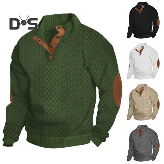 Мужская толстовка с эластичными манжетами, воротником-стойкой, длинными рукавами, жаккардовая ткань в стиле пэчворк, свободная, с пуговицами контрастного цвета, повседневная одежда, школьный топ средней длины