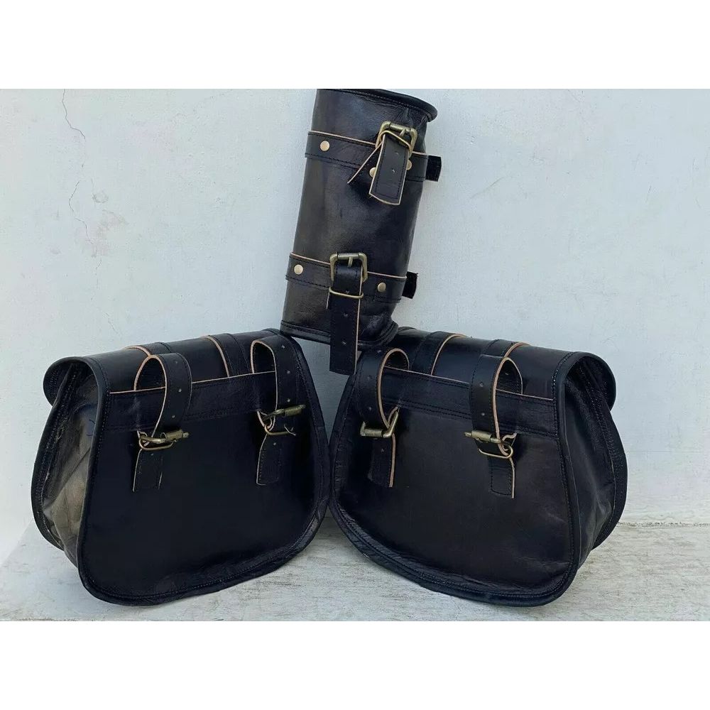 Кожаные сумки для мотоциклов, сумки-мешки, багажники, набор из 3 предметов, новые, черные