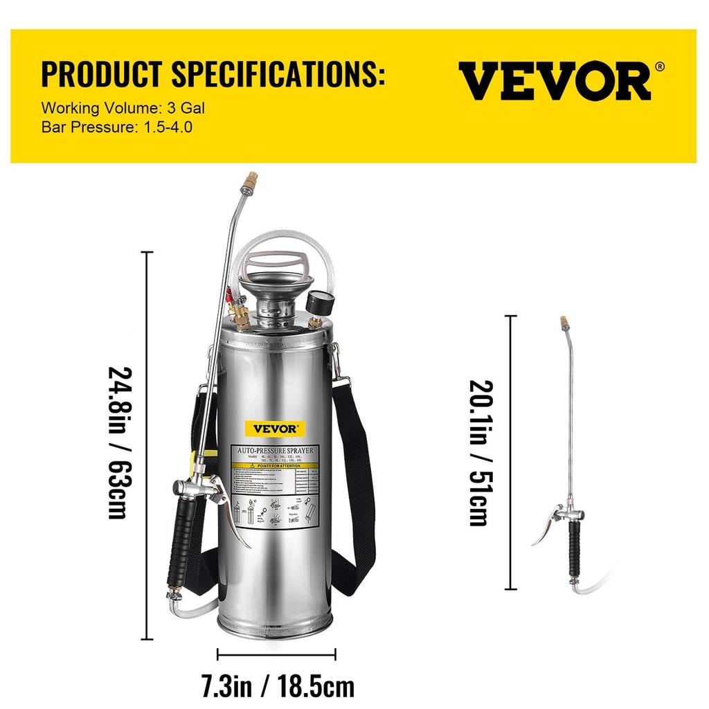 Stainless Steel Sprayer 10L Household Gardening and Floor Cleaning Sprayer, Suitable for the Current Neds of Industry, Agriculture, Commerce, Medicine