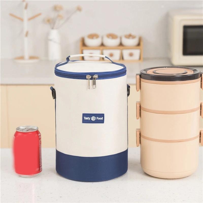 Portable insulated food tote bag, portable and shoulder strap, circular design (excluding lunch box, only bag)