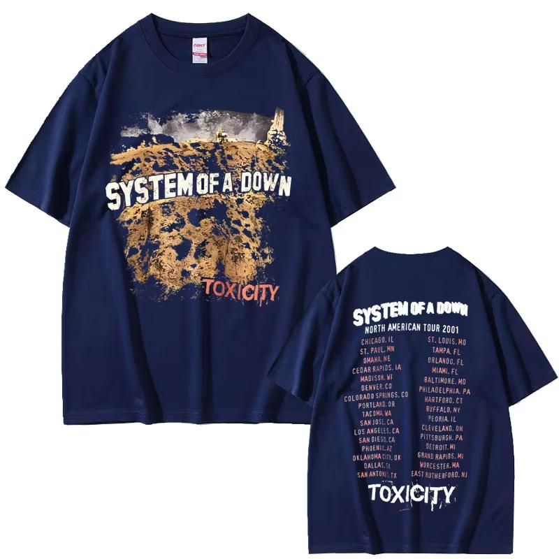 Летняя мода 2026 Модная футболка Винтажная футболка с логотипом рок-группы System of A Down Тур Toxicity Футболка для мужчин и женщин Готические Панк-рок футболки