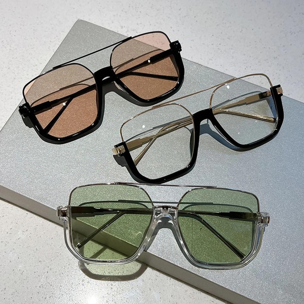 Fashion Oversized Retro Square Sunglasses Men Women  Double Bridge Shades Eyewear  Design Uv400 Sun Glasses