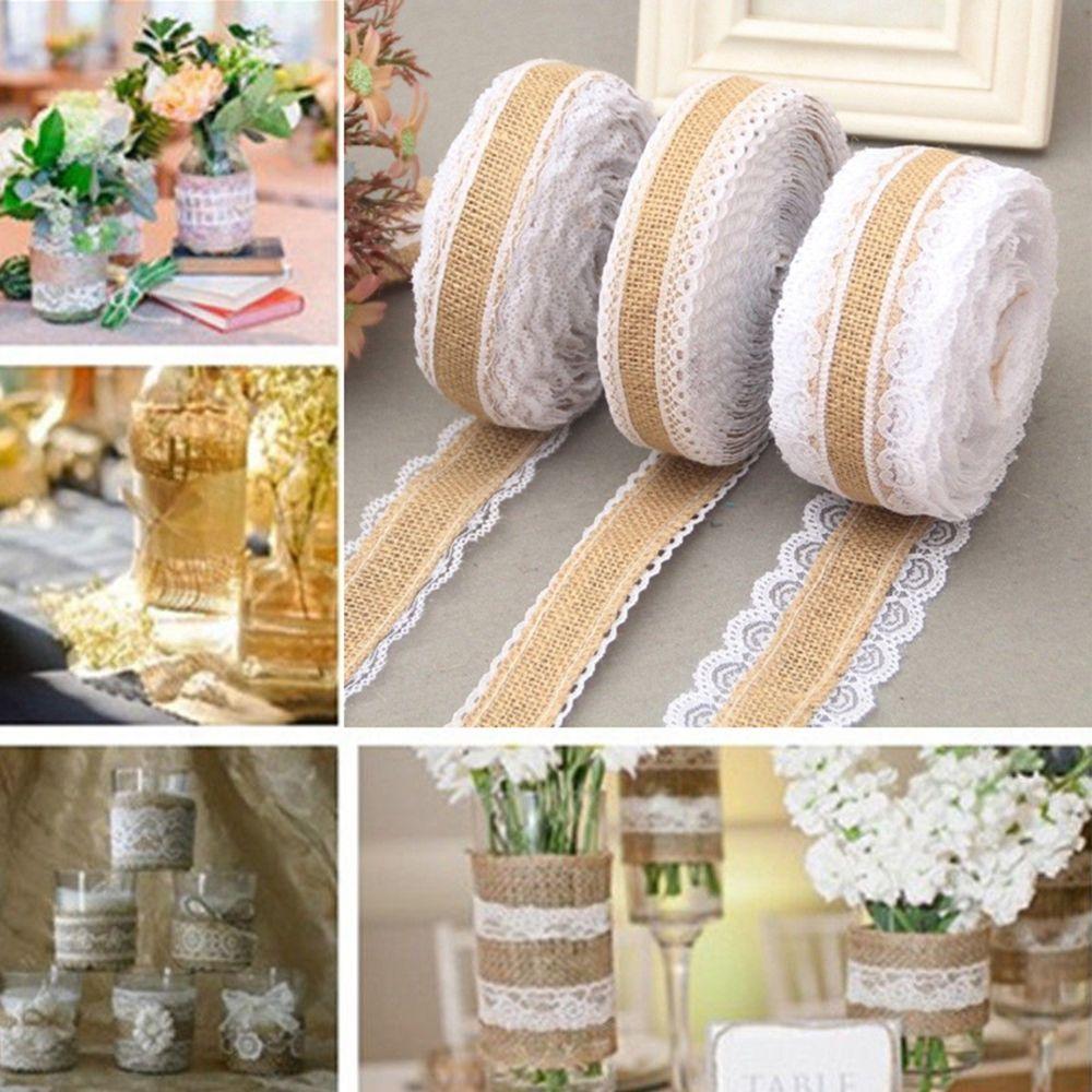 2M Мода DIY Поделки Праздничные Принадлежности Джутовая Лента Кружевная Отделка Края Натуральная Мешковина Рустик Свадьба