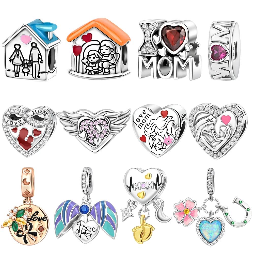 Медный Шарм-Подвеска в Форме Сердца Любовь Дом Матери Семья Подходит для Браслета Ювелирные Изделия Ручной Работы DIY Подарки