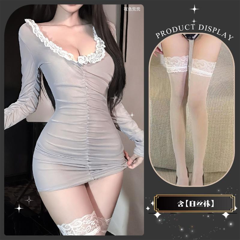 Сексуальное нижнее белье женское сексуальное глубокое v перспектива кружево кружево знаменитость юбка на бедрах пижамный комплект перспектива
