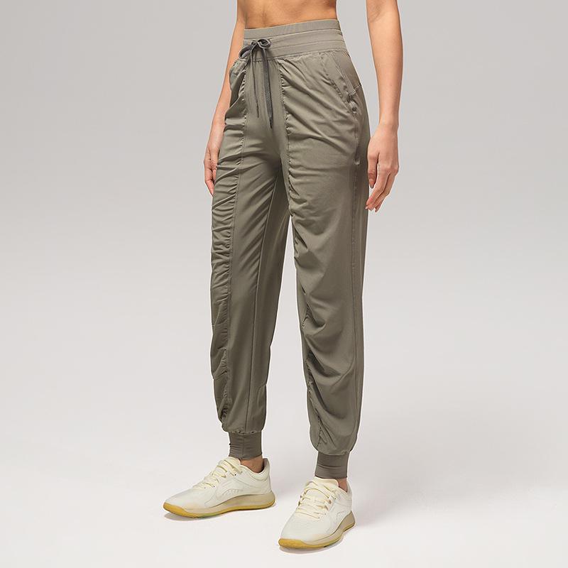 Women's Quick-Dry Pleated Sports Pants - Summer Running, Fitness, Casual Straight-Leg Design with Drawstring.