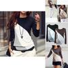 Korean Fashion Women Style Autumn Slim Fit Color Block Blouse Long Sleeve Shirt