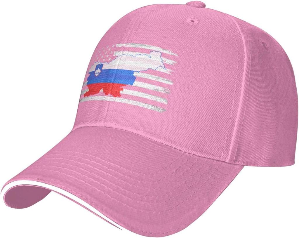 Slovenia Map US Flag Distressed Baseball Cap Polyester Casual Snapback Hat Outdoor Sun Protection Adult