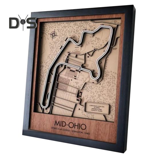 3D деревянная карта трассы гоночного трека настенное искусство декор гоночный трек макет в черной рамке подарок для любителей гонок офис или домашний дисплей