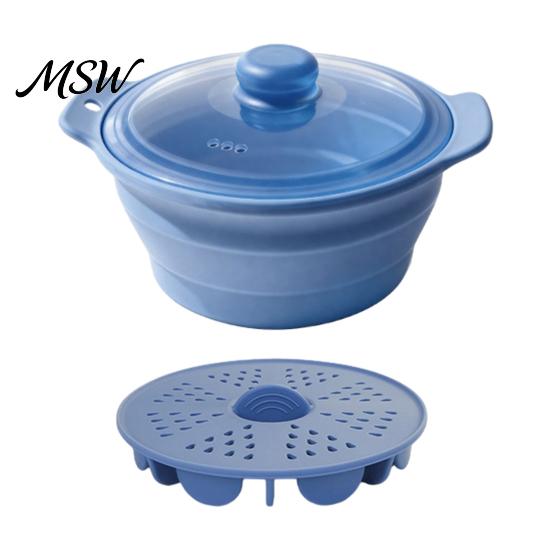 Compact Storage Steamer for Travel Foldable Silicone Microwave Steamer, Collapsible Bowl, BPA Free Steaming Tray Heat-Resistant Food-Grade Cookware