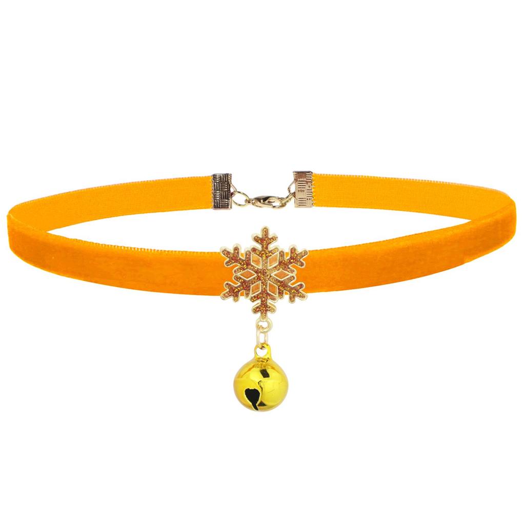 Бархатное ожерелье-чокер с кулоном в виде снежинки - Рождественское ювелирное украшение с цепочкой для ключицы и колокольчиком