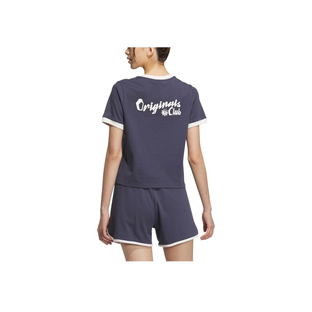 adidas Женская темно-синяя ретро футболка с коротким рукавом и круглым вырезом Originals JM7973