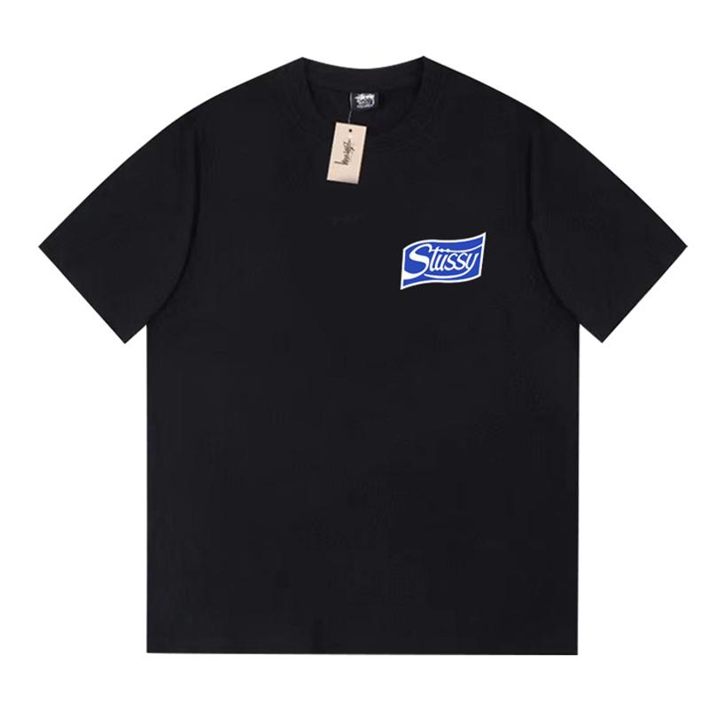 Stussy 2025 Весна/Лето Новая высококачественная хлопковая футболка с круглым вырезом для мужчин и женщин Футболка для пар с принтом колы