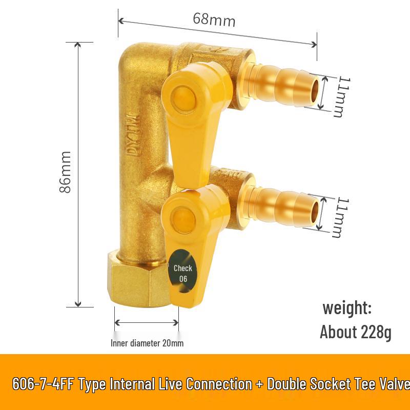 Telu Copper Gas Pipe Tee Valve, Y-Type 4-Point Ball Valve, One-in-Two Natural Gas Switch