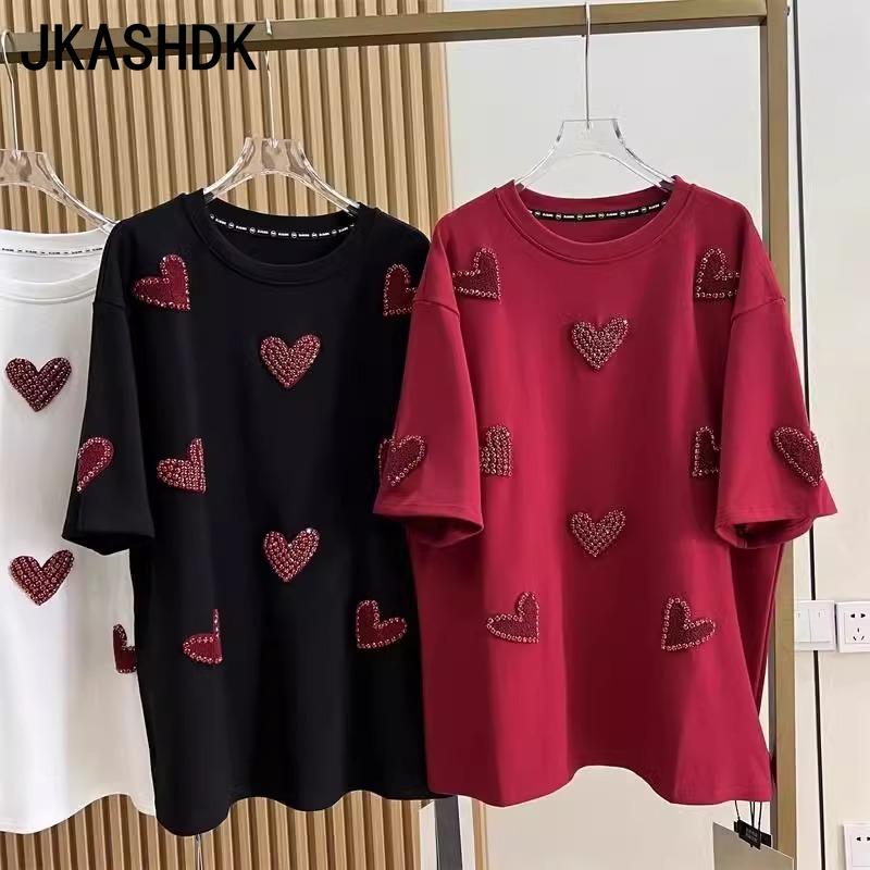 JKASHDK Женская мода больших размеров повседневные летние весенние блузки и рубашки с коротким рукавом и круглым вырезом с принтом LOVE