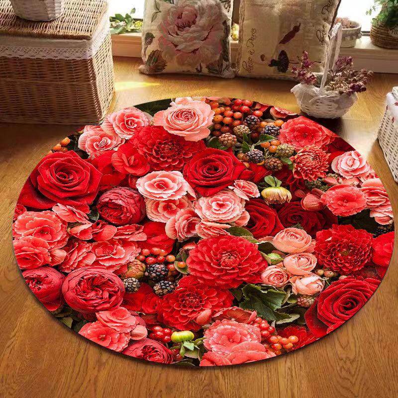 Круглый ковер в китайском стиле с принтом лотоса для украшения дома, гостиной, спальни, дивана, прикроватный напольный ковер