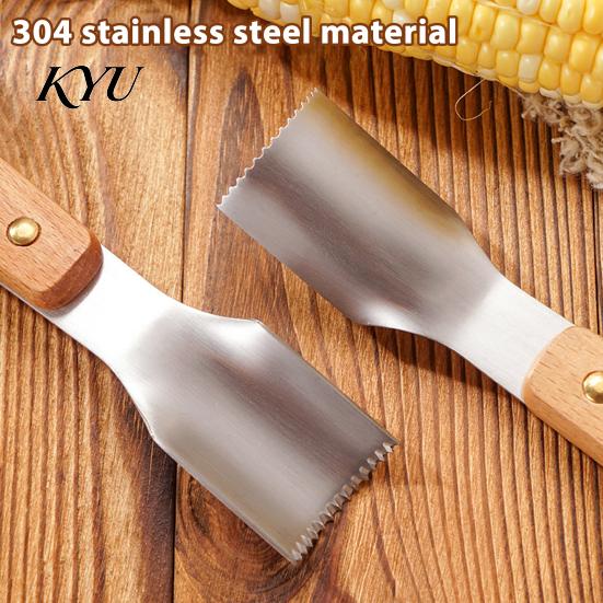 Kitchen Tool for Fresh Corn Peeler Tool, Stainless Steel Blade with Ergonomic Wood Kernels Remover Handle, Portable Gadget Kernel Removal Sweet