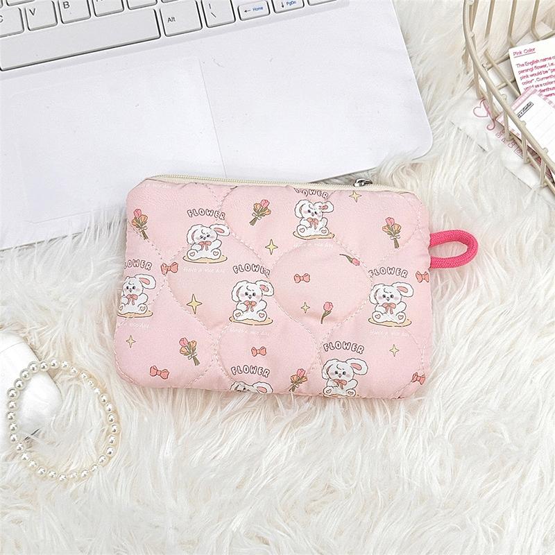 Ins Style Flower Coin Purse Cartoon Rabbit Clutch Bag Lipstick Earphone Sundries Storage Bag Wallet Pouch Mini Makeup Bag