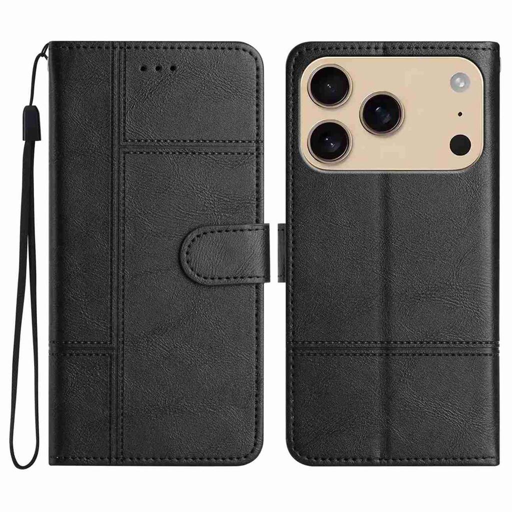 For iPhone 17 Pro Max Wallet Case Line Imprinted Cowhide Texture PU Leather Phone Cover