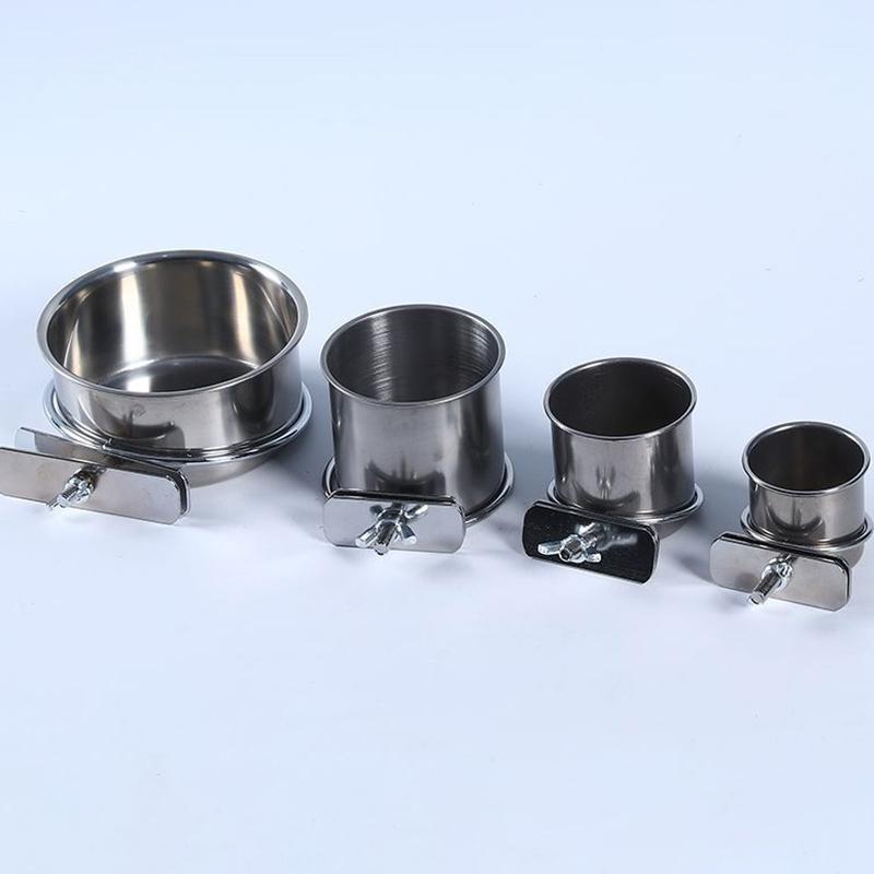 Подвесная миска-клетка для домашних птиц, не переворачивающаяся, из нержавеющей стали, для кормления, еды, питья, кормушка, миска с зажимом, поилка для воды, чашка для клетки