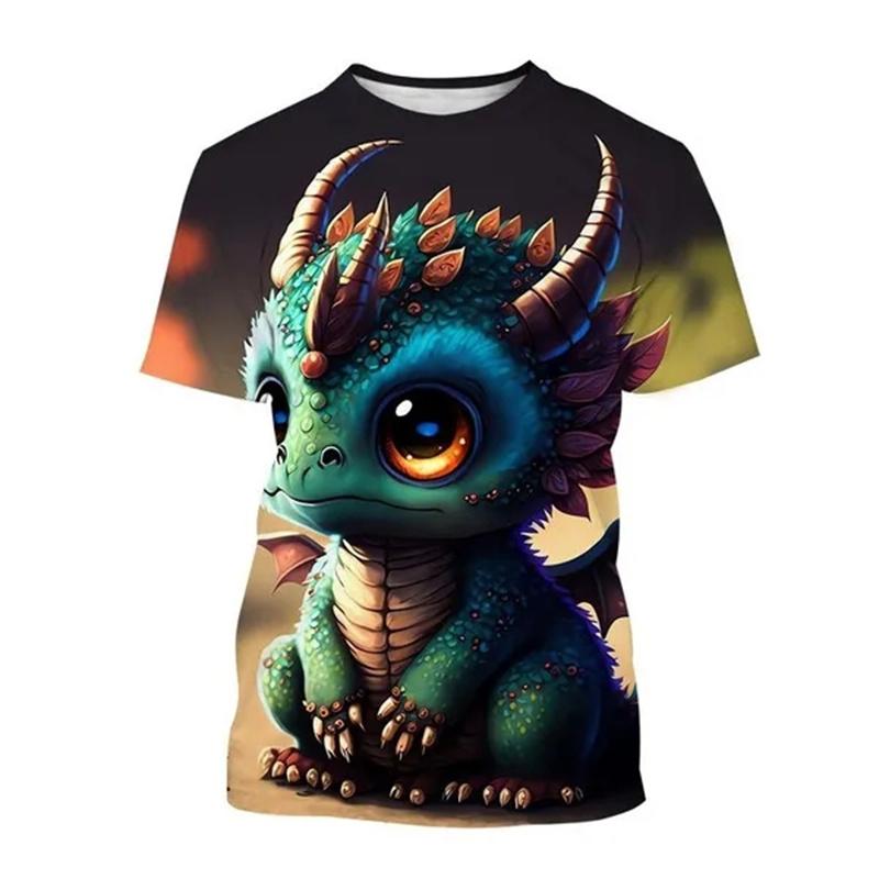 Летние футболки с принтом «Дракончик 3D» для мужчин и женщин, повседневная мода, уличная одежда, футболки большого размера с коротким рукавом, детские футболки, топы, одежда