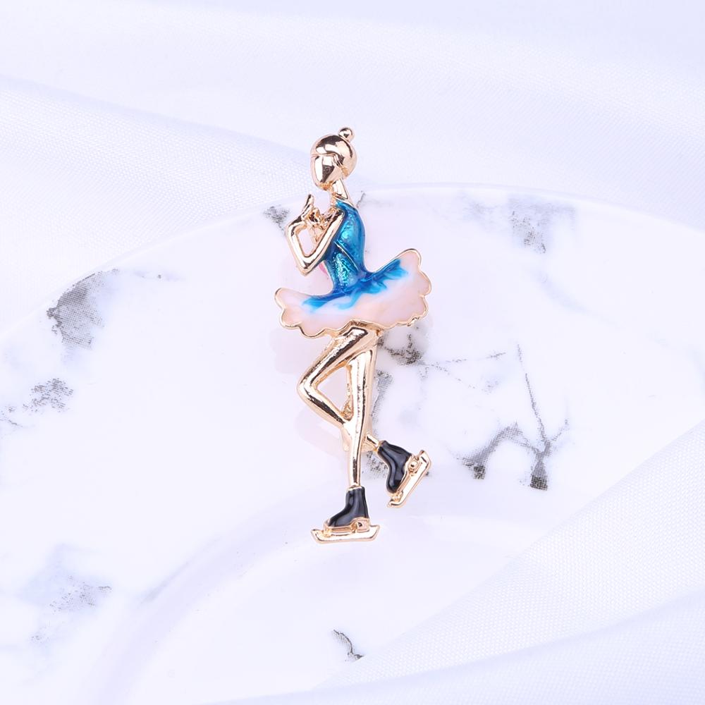 Изысканная синяя эмаль, красивая балетная фигурка, катание на коньках, танцовщица, брошь для девочек, значок, ювелирное изделие, подарок для балерины, аксессуары