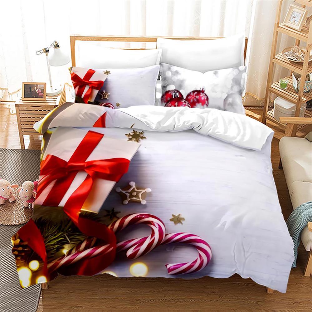 Christmas Duvet Cover Set King Queen Full Size Winter Theme Snowman Pattern Polyester Comforter Cover For Child Festival Gift
